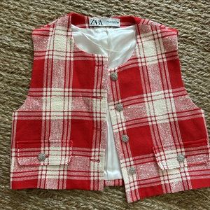 Zara Red Plaid Vest